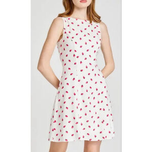 🍓 WAYF Strawberry Print Linen-Blend Fit & Flare Dress — Size L — NWOT